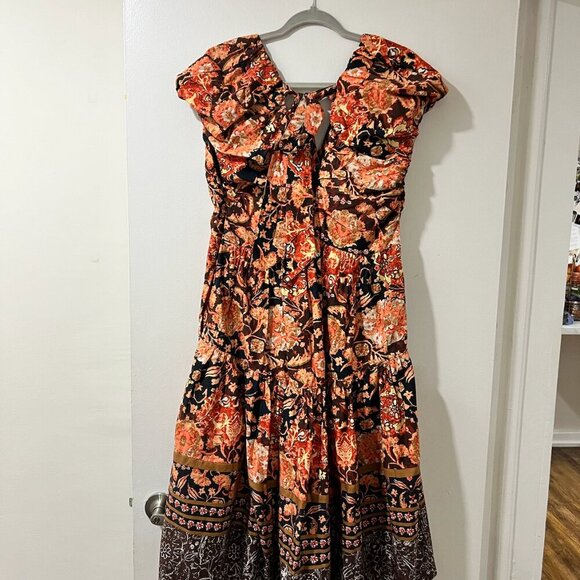 Anthropologie Floral Midi Dress - Orange and Brown - Picture 12 of 12